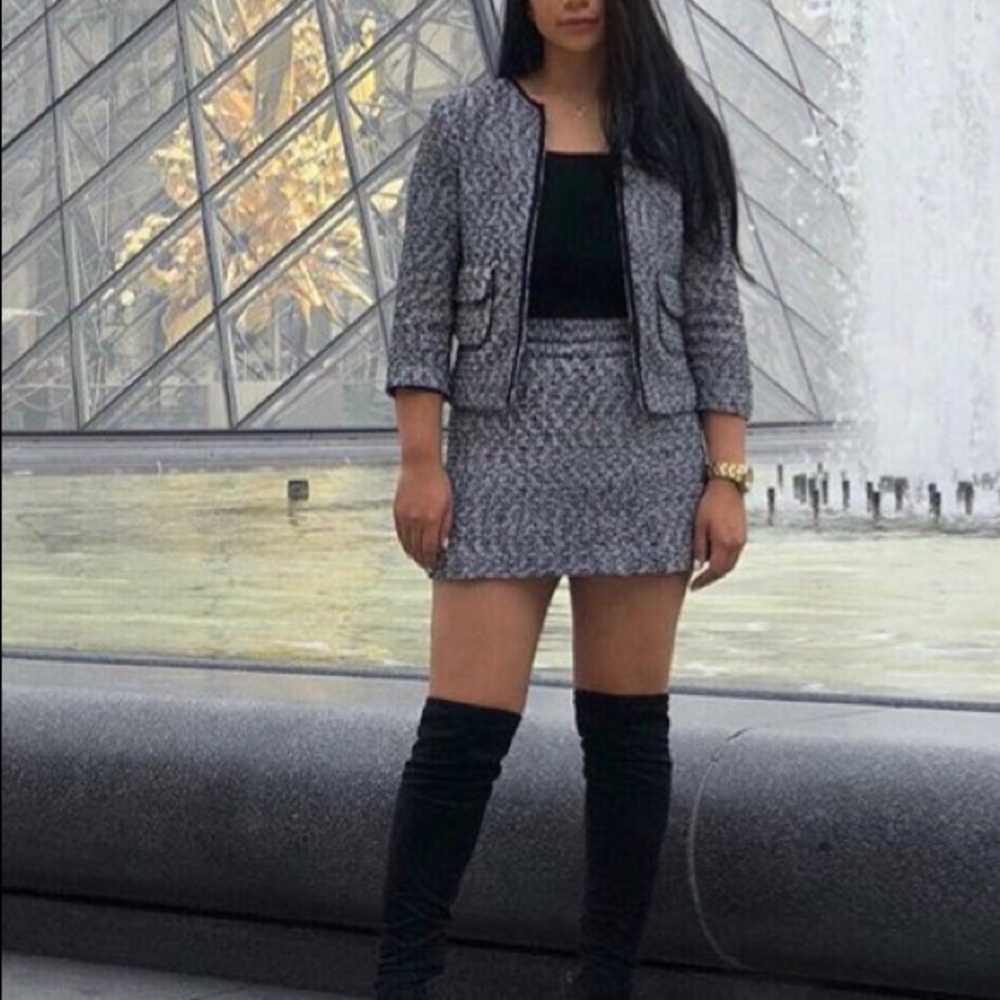 Express White and Black Tweed Blazer and Skirt Set